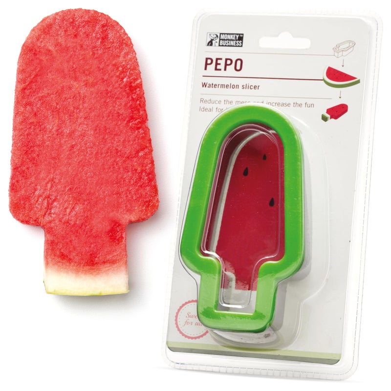 Monkey Business Pepo Watermelon Popsicle Cutter Mold, Stainless Steel Watermelon Slicer, Fun Popsicle Shape Sandwich and Cookie Cutter for Fruits - Image 1